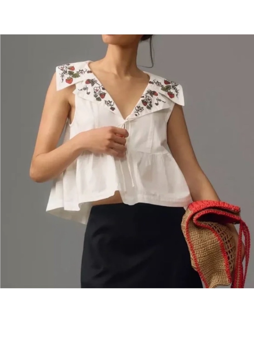 Maeve Strawberry Collar Crop Top